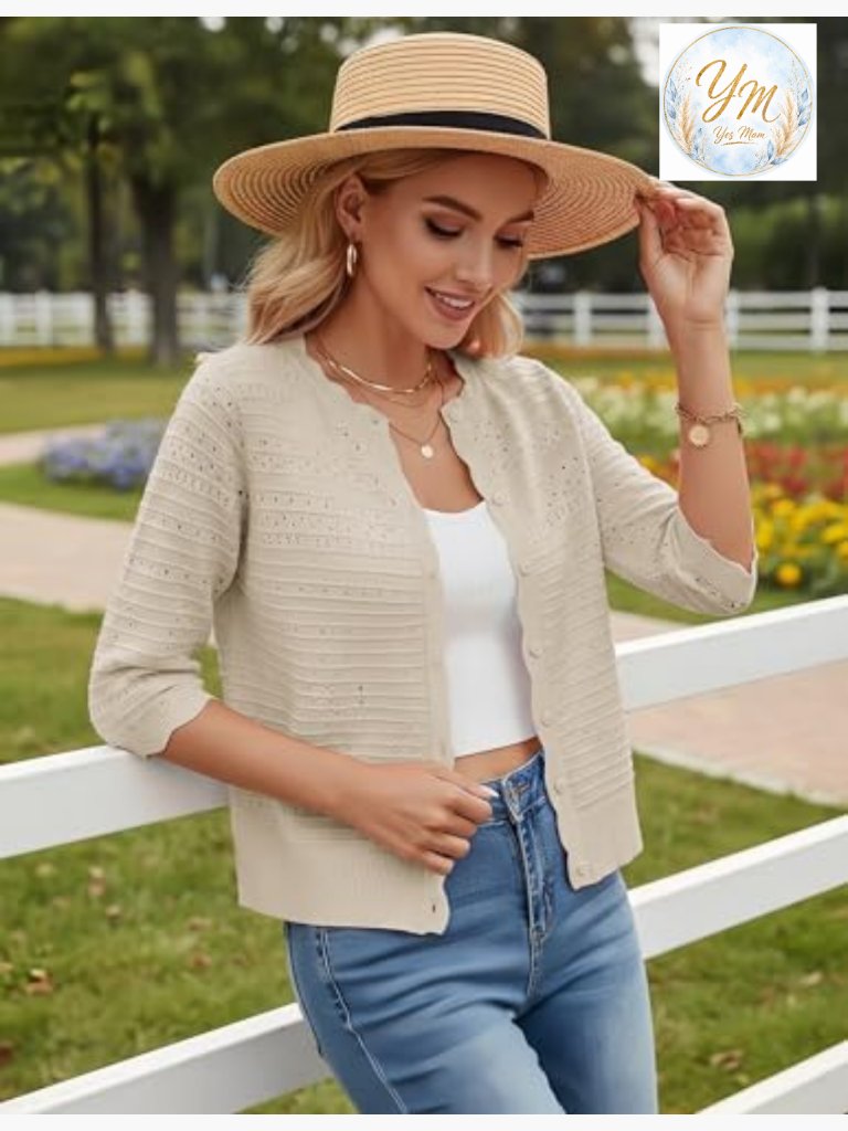 3/4 Sleeve Cropped Cardigan Sweater Lightweight Dressy Casual Bolero Shrug